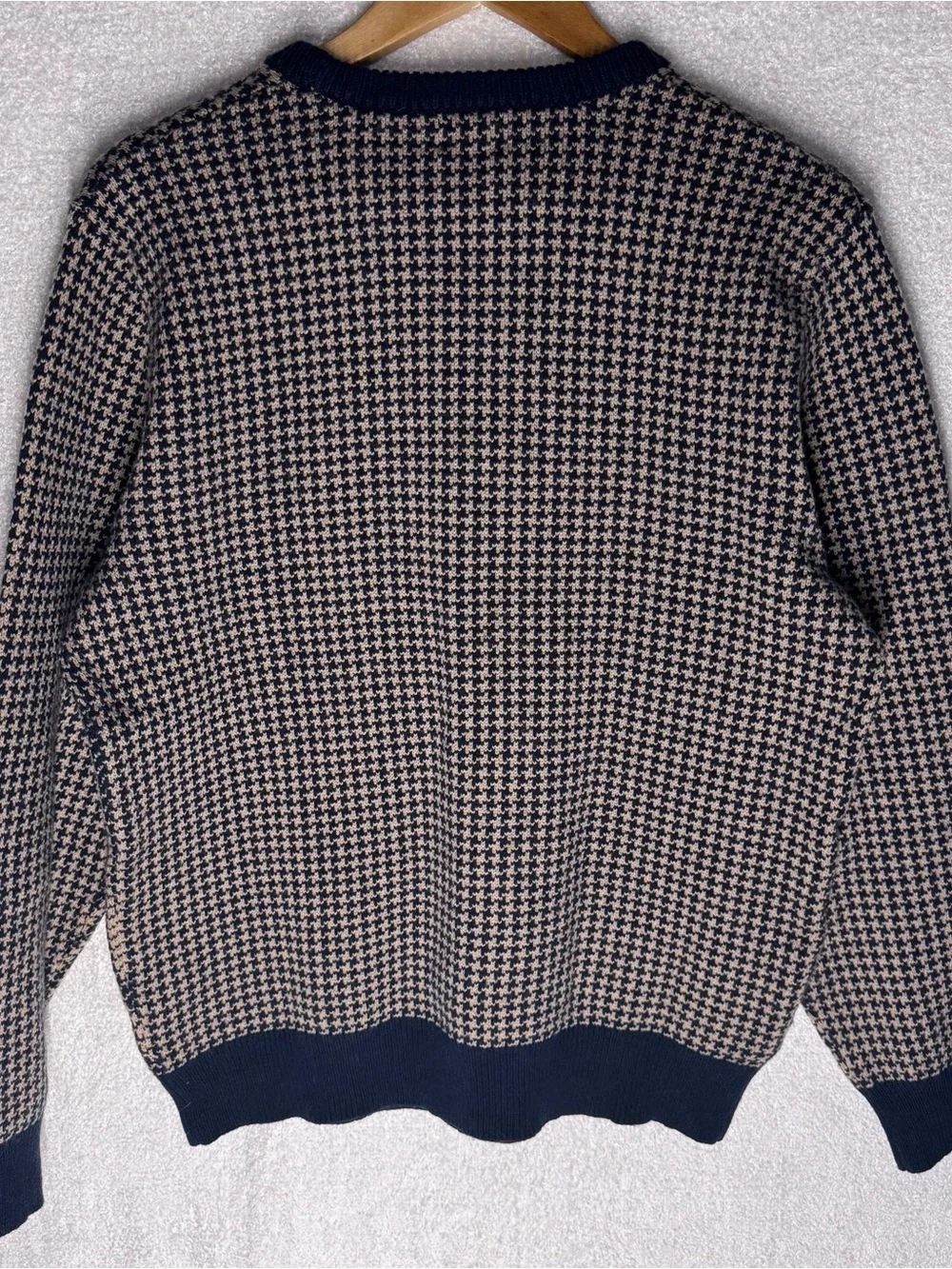 J.Crew Men's Houndstooth Crewneck Sweater Size Large Navy Cream Knit